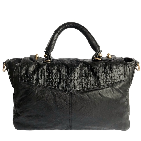 C C Skye Upper Eastside Black Leather Top Handle Embossed Buckle Satchel - Picture 7 of 16